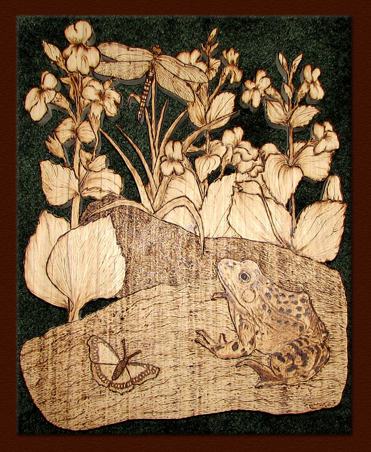 leopard frog rana details woodburning tanja sova