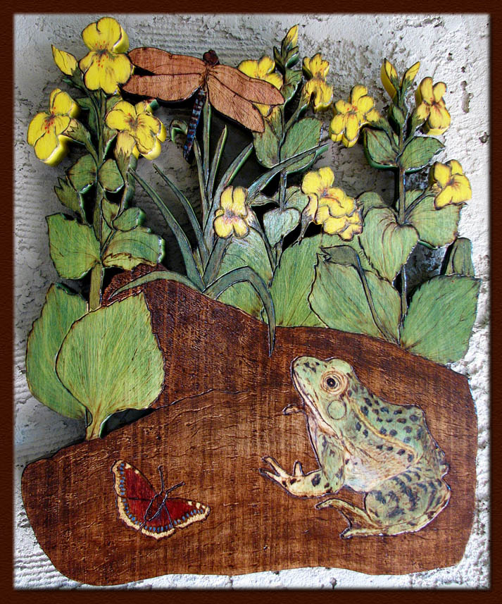 leopard frog rana details woodburning tanja sova