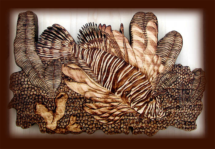 red lionfish pyrography tanja sova